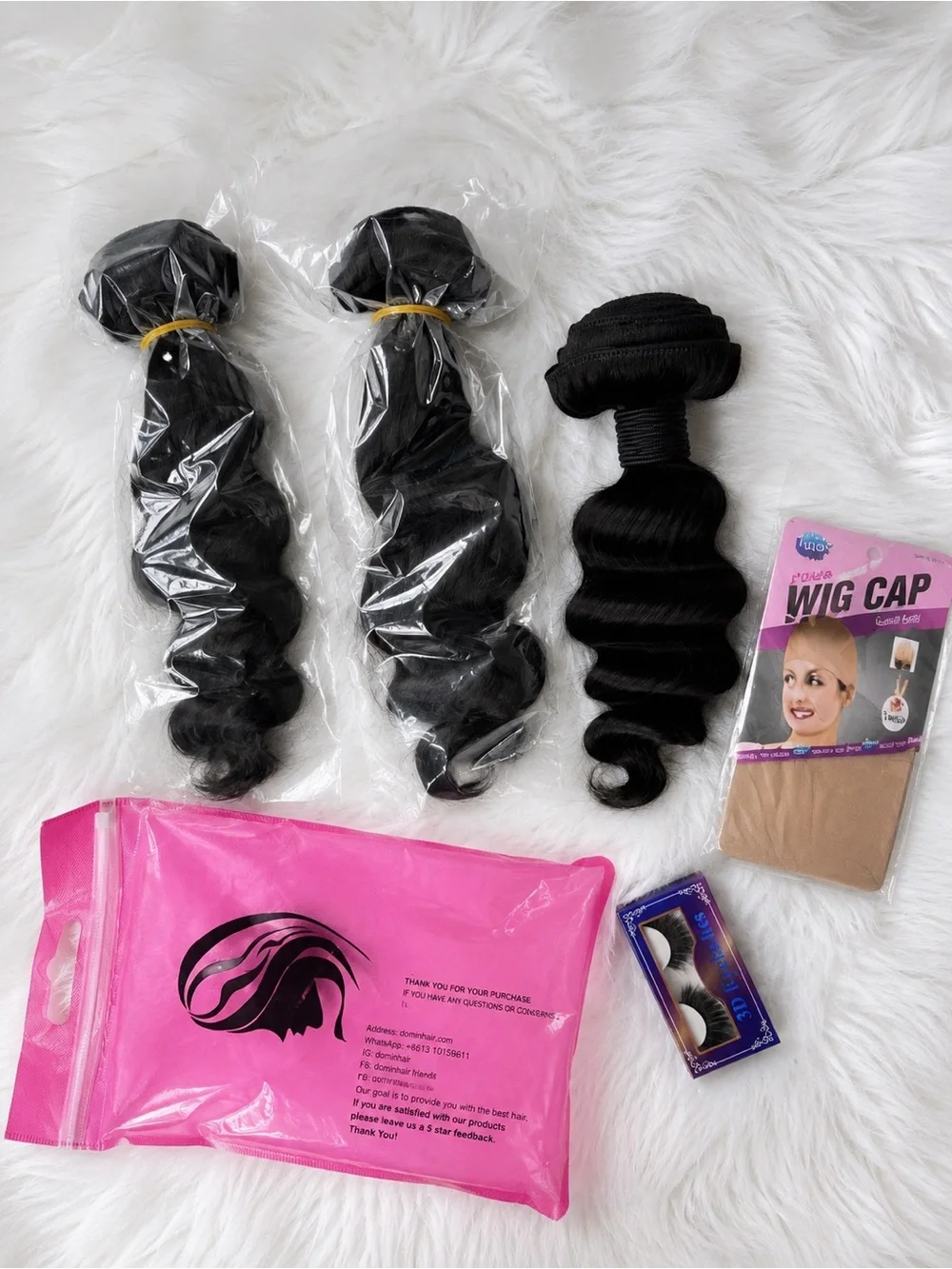 Black Body Wave Hair Bundles with Wig Cap & Lashes - Unbranded Set